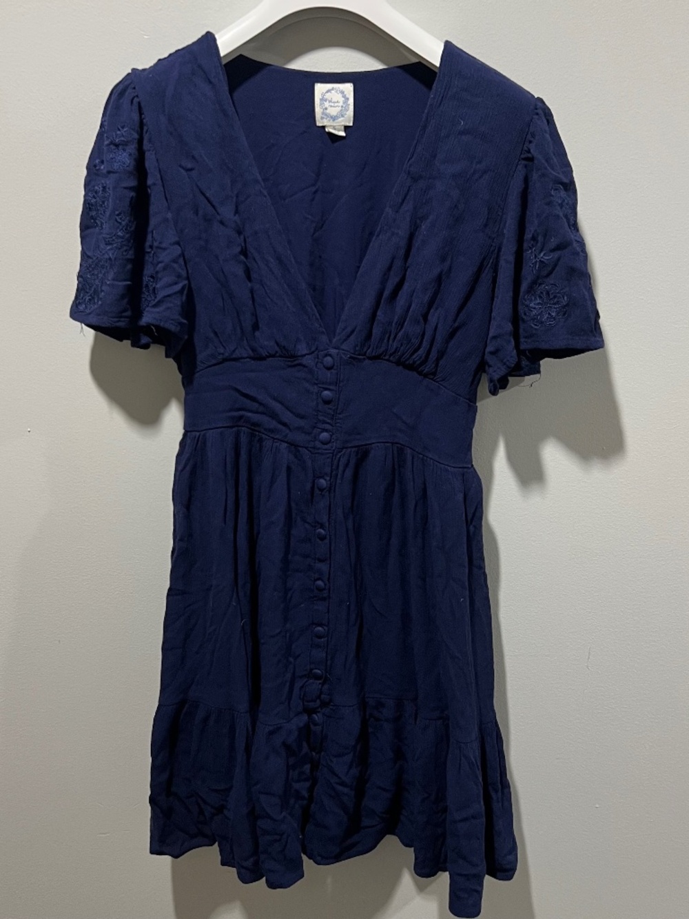 Blue Rain Navy Embroidered Mini Dress – Women’s Small